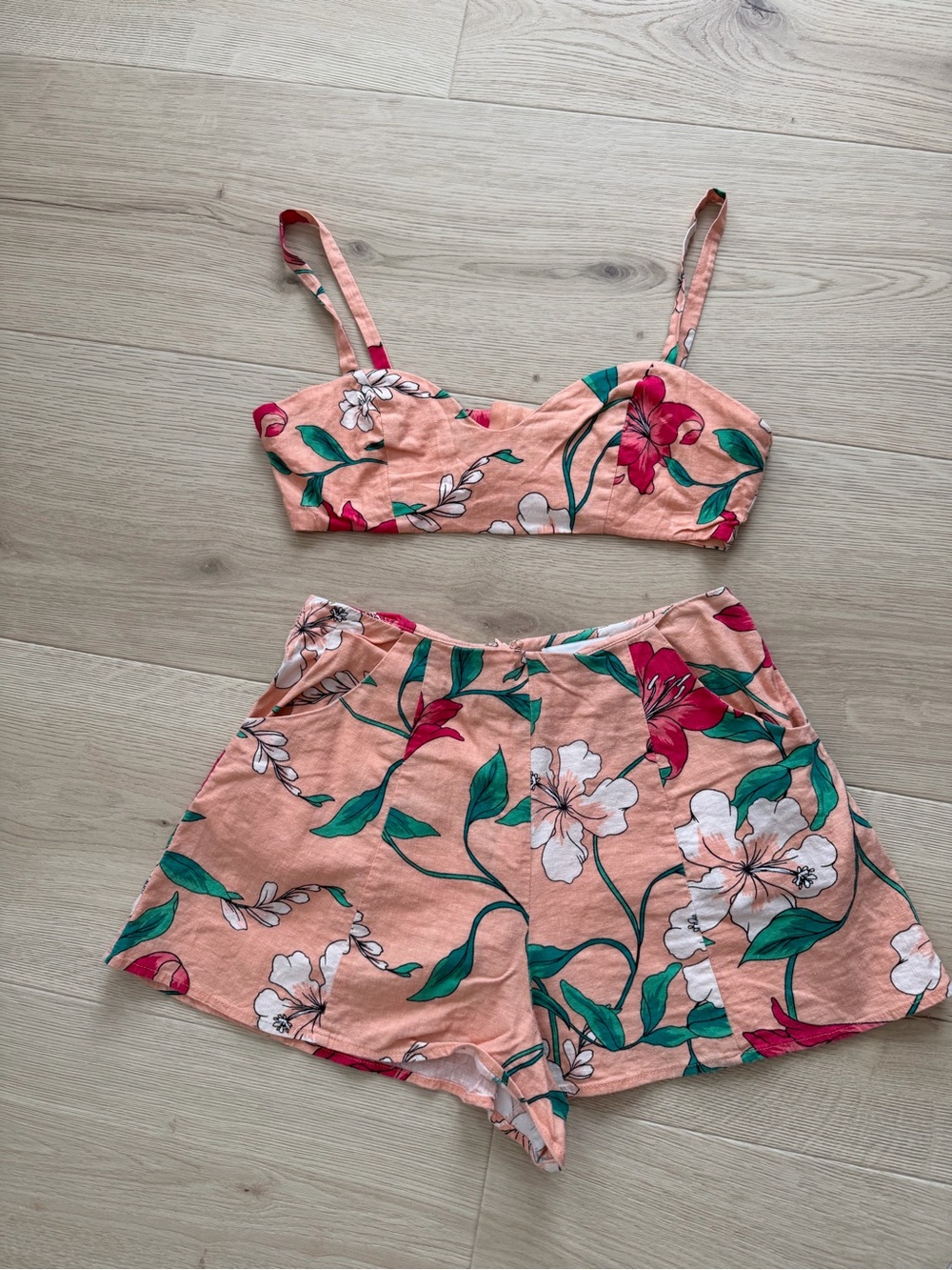 Privacy Please Peach Floral Crop Top & Shorts Set